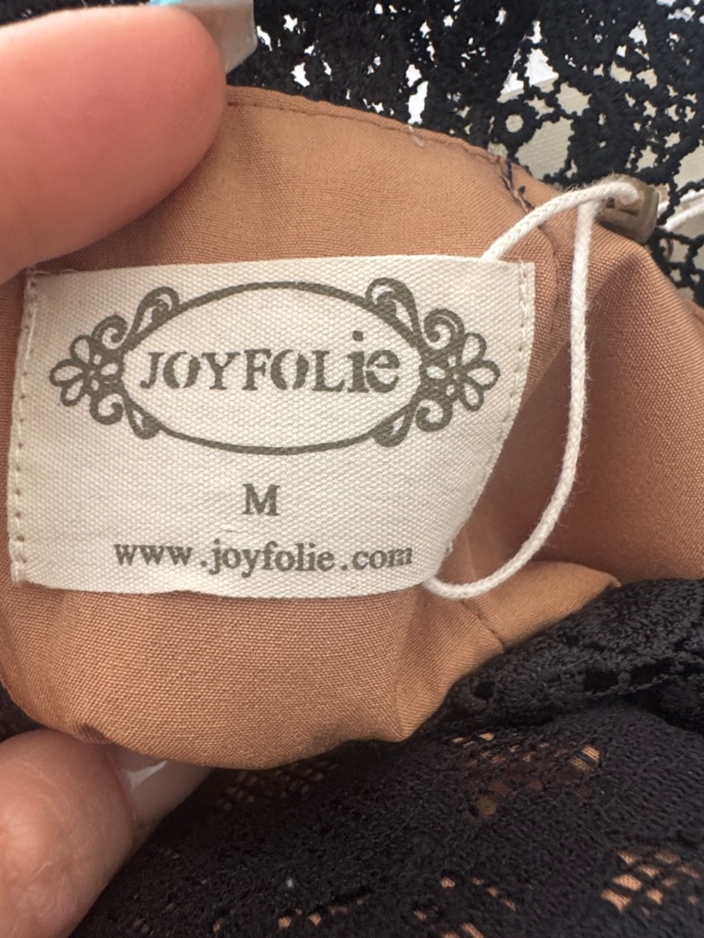 Joyfolie Black Lace High-Low Dress with Tan Underskirt - Picture 8 of 9
